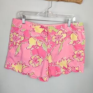 Lilly Pulitzer Pink and Yellow Scallop Edge Shorts, 10